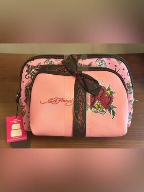 Ed Hardy Pink Embellished Cosmetic Case   - Set of 2